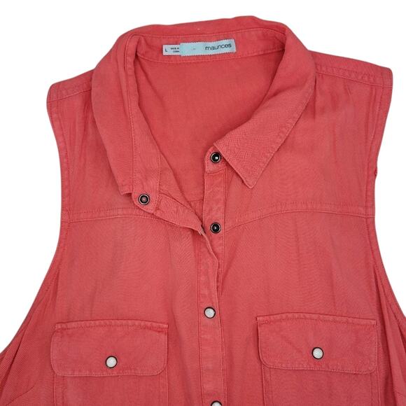 Maurices‎ Button Down Tank Top Coral Size L - Picture 6 of 11
